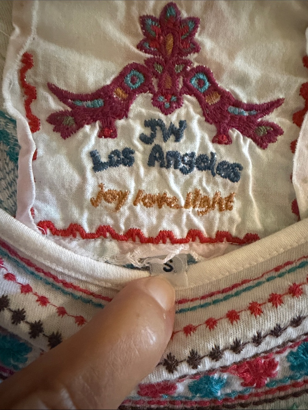 Johnny was White Embroidered Boho Tunic Top with Teal & Coral Accents - Picture 4 of 5